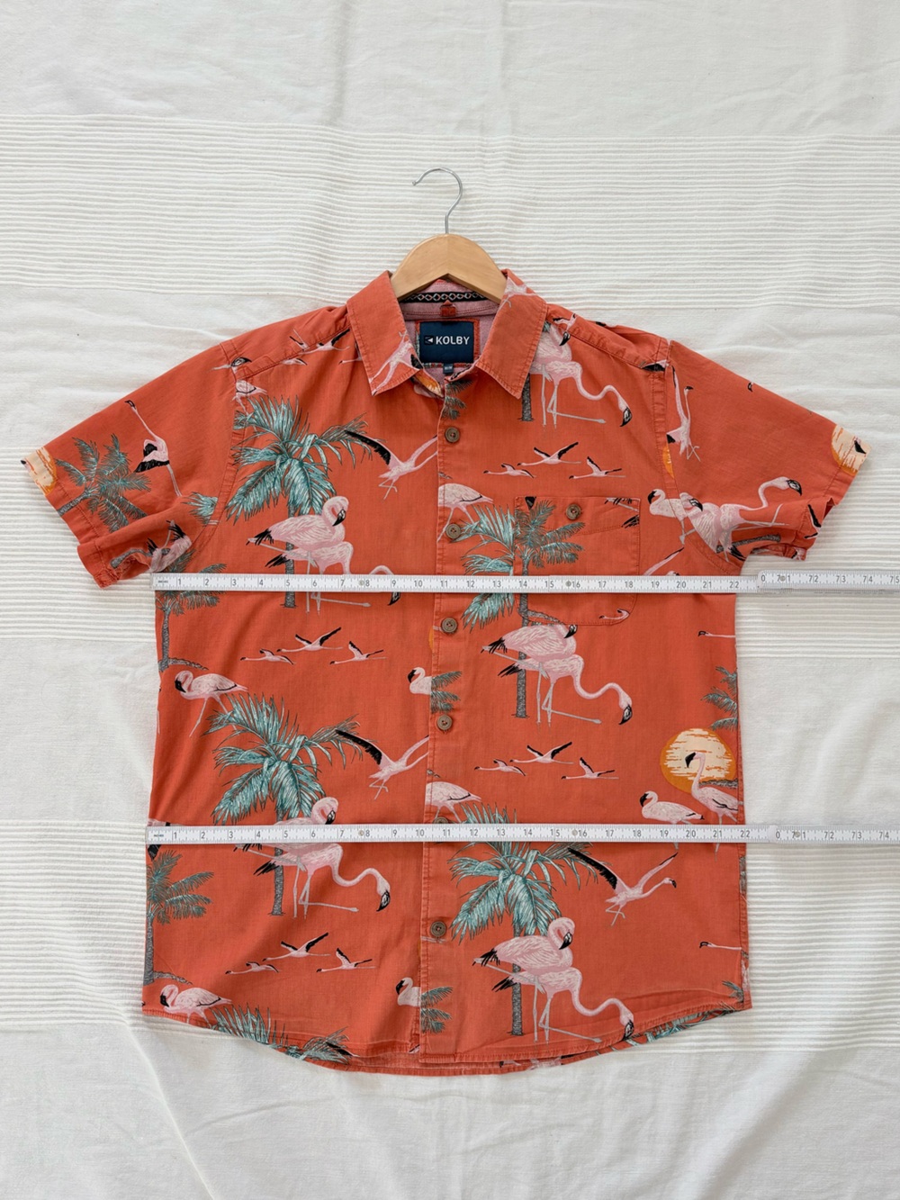 Men's Flamingo Print Short Sleeve Button Down Shirt - Picture 8 of 13